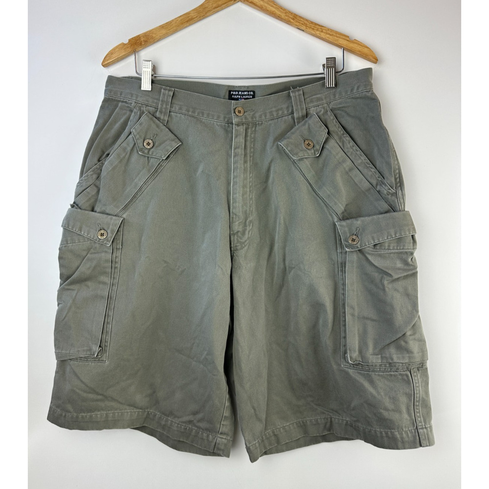 Polo Jeans Co. Ralph Lauren Cargo Shorts Faded Green Vtg Look Men's Size 36 - Picture 2 of 13